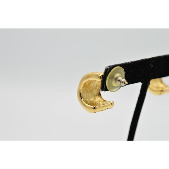 Givenchy Vintage Earrings Hoop Textured Brushed Gold Tone Signed NOS 1980s BinU - Picture 5 of 8